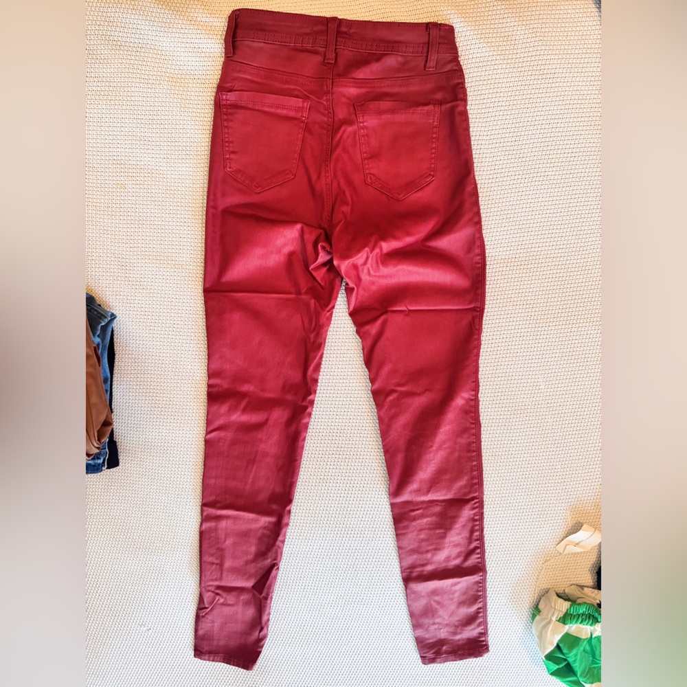JC & JQ High Waist Faux Leather Stretch Skinny Jeans Burgundy Red Skinny Pants - Picture 5 of 9